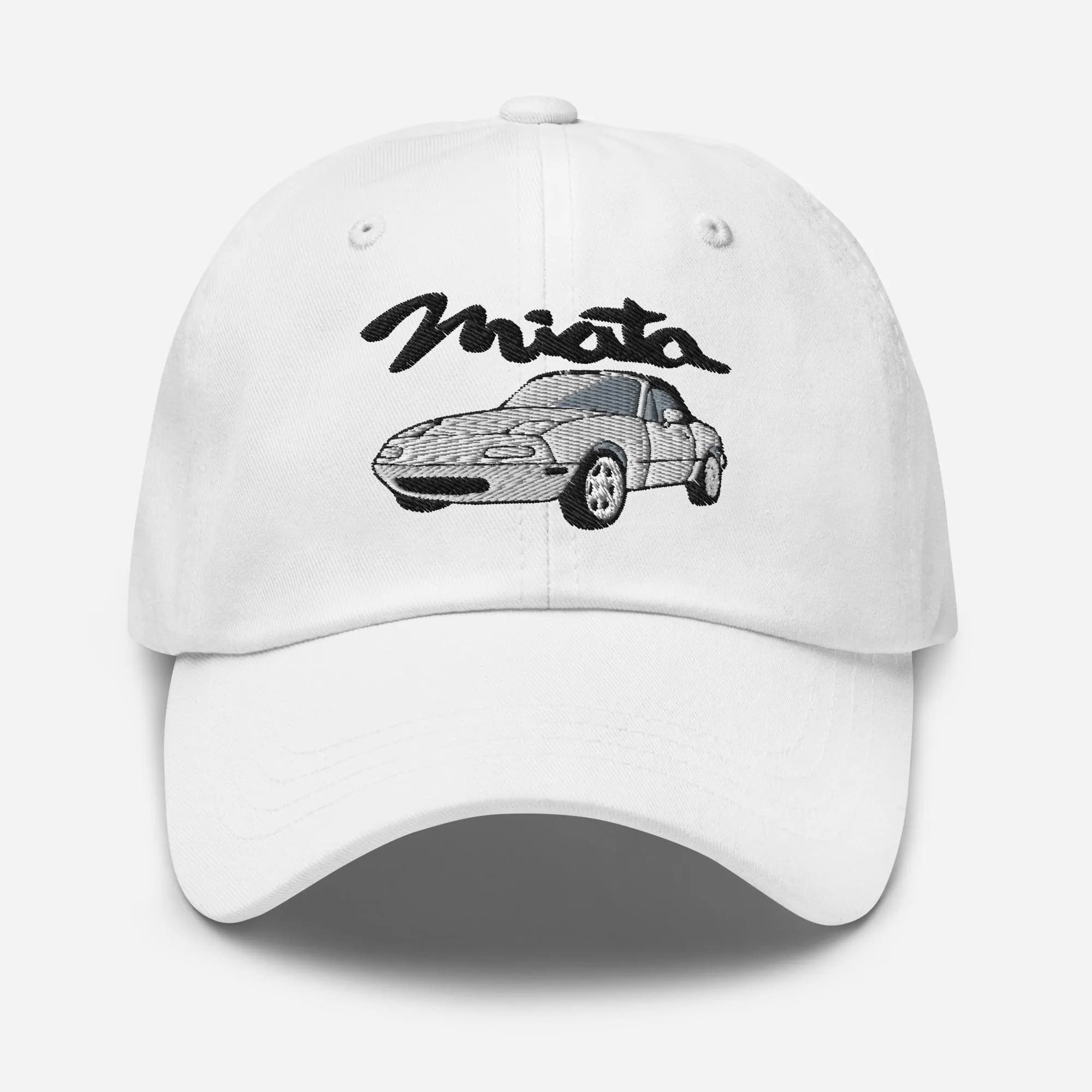 White Miata Mazda Hat Embroidered Dad Cap